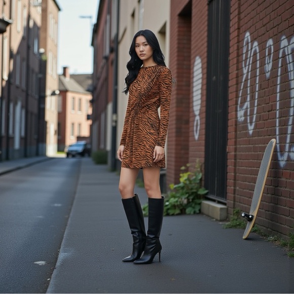 NWT Saint Laurent Paris Tiger Print Ruched Mini Dress Size 38 $3590.00